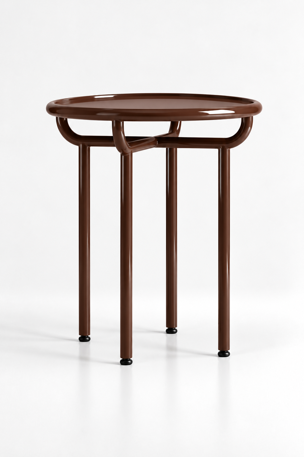 Guéridon design ARCHETYPE marron chocolat, table d’appoint ronde en métal cintré
